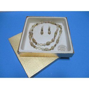 *CRIMZON ROSE Vintage Necklace and Earring Set, Faux Gems and Stones